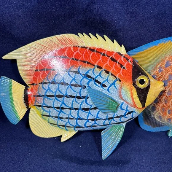 Set Of 2 Hand-Painted Metal Fish Wall Decor - Picture 2 of 4
